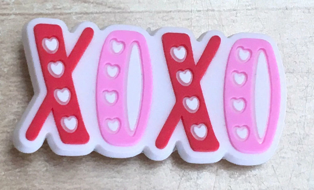 XOXO Pink And Red Rubber Shoe Charms 1 XOXO Pink And Red Rubber Shoe Charms