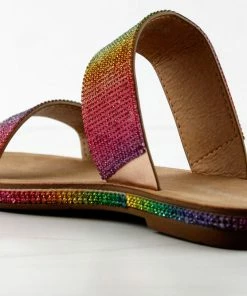 Top Moda Tyson 9 Womens Double Rhinestone Band Slip On Sandals