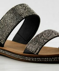Top Moda Tyson 9 Womens Double Rhinestone Band Slip On Sandals