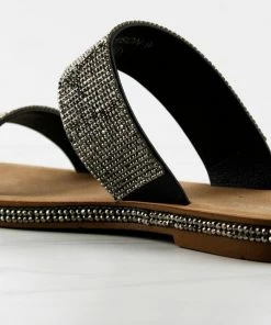 Top Moda Tyson 9 Womens Double Rhinestone Band Slip On Sandals