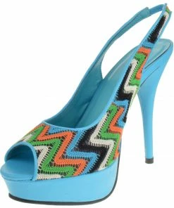 Promiseu DECO Womens Slingback Multi Color Peep Toe Stilleto Heel