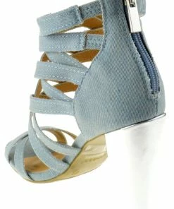 Bamboo Women's FRENZY 07S Womens Strappy Criss Cross Denim Chunky Sandals