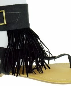 Anna Rebel 1 Womens Fringe Embellished Ankle Band T Strap Flat Sandals Women's Sandals