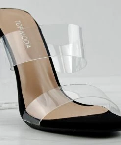 Top Moda Alder 1 Womens Almond Toe Clear Double Strap Chunky Heeled Sandals