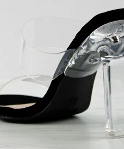 Top Moda Alder 1 Womens Almond Toe Clear Double Strap Chunky Heeled Sandals