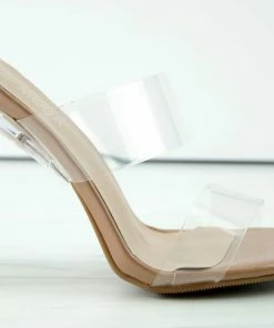 Top Moda Alder 1 Womens Almond Toe Clear Double Strap Chunky Heeled Sandals