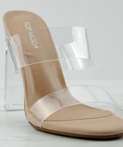 Top Moda Alder 1 Womens Almond Toe Clear Double Strap Chunky Heeled Sandals
