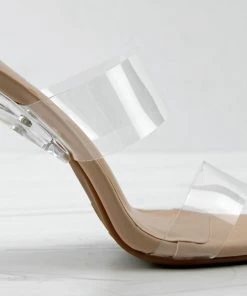 Top Moda Alder 1 Womens Almond Toe Clear Double Strap Chunky Heeled Sandals