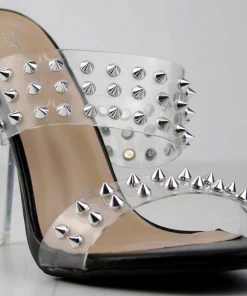 Top Guy Alder 8 Women's Studded Clear Double Strap Heeled Sandals