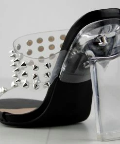 Top Guy Alder 8 Women's Studded Clear Double Strap Heeled Sandals