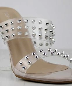 Top Guy Alder 8 Women's Studded Clear Double Strap Heeled Sandals