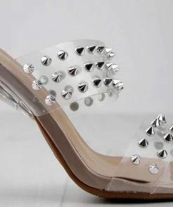 Top Guy Alder 8 Women's Studded Clear Double Strap Heeled Sandals