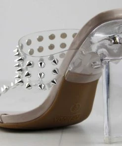 Top Guy Alder 8 Women's Studded Clear Double Strap Heeled Sandals