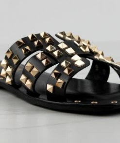 SHOE BARGAIN WAREHOUSE (WWW.SBWSHOES.COM) Amisha Womens Stud Embellished Triple Strap Flat Slip On Sandals