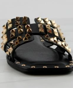SHOE BARGAIN WAREHOUSE (WWW.SBWSHOES.COM) Amisha Womens Stud Embellished Triple Strap Flat Slip On Sandals