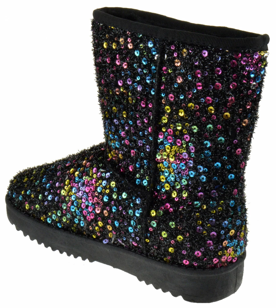 Forever Annie 41 Women's Sequined Mid Calf Shearling Slip On Boots 7 Forever Annie 41 Women's Sequined Mid Calf Shearling Slip On Boots