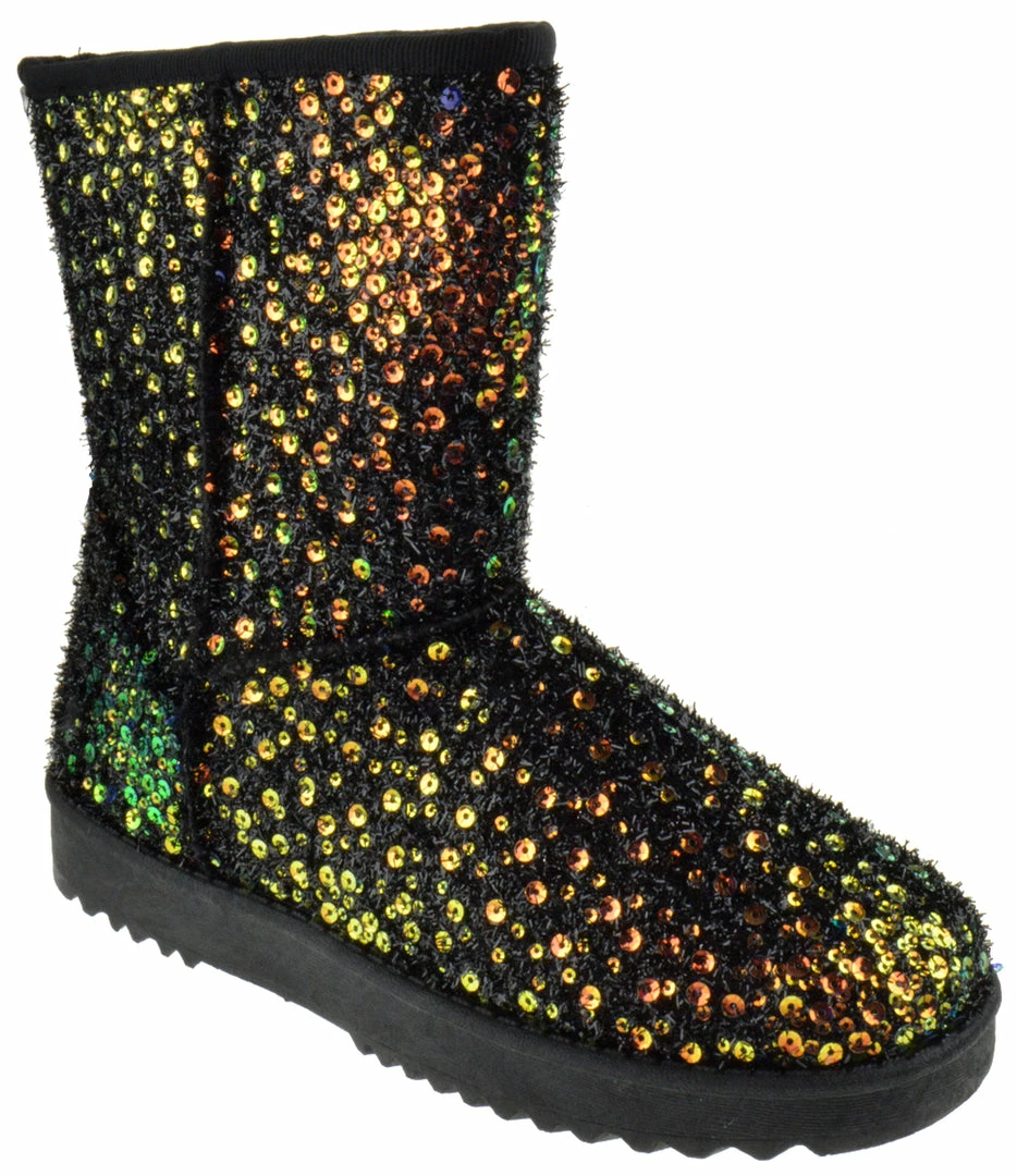 Forever Annie 41 Women's Sequined Mid Calf Shearling Slip On Boots 6 Forever Annie 41 Women's Sequined Mid Calf Shearling Slip On Boots