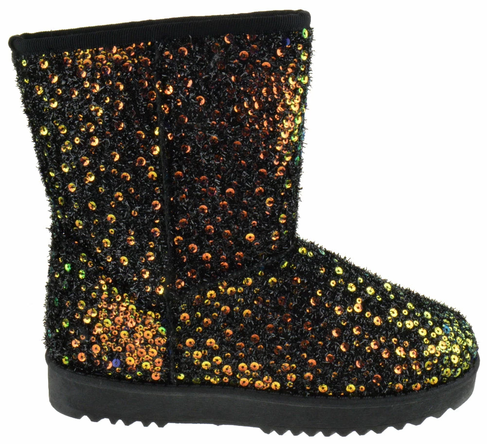 Forever Annie 41 Women's Sequined Mid Calf Shearling Slip On Boots 5 Forever Annie 41 Women's Sequined Mid Calf Shearling Slip On Boots