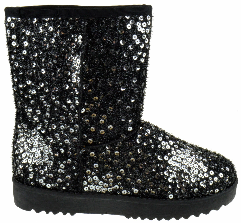 Forever Annie 41 Women's Sequined Mid Calf Shearling Slip On Boots 3 Forever Annie 41 Women's Sequined Mid Calf Shearling Slip On Boots