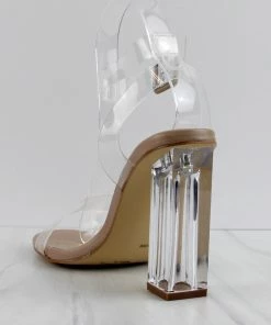 Bamboo Avenue-06 Womens One Band Clear Block Heel Sandals