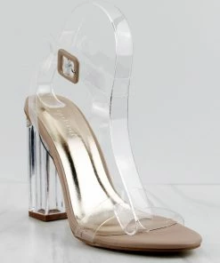 Bamboo Avenue-06 Womens One Band Clear Block Heel Sandals