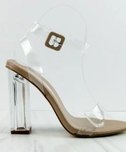 Bamboo Avenue-06 Womens One Band Clear Block Heel Sandals