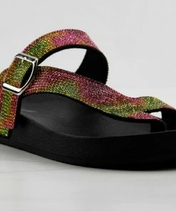 Forever Women's Beyond 9 Womens Rhinestone Cross Band Platform Sandals