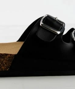 Forever Women's Berk 11 Womens Double Buckle Embellished Cork Sole Slip On Sandals