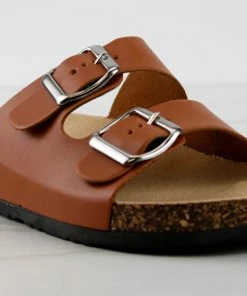 Forever Women's Berk 11 Womens Double Buckle Embellished Cork Sole Slip On Sandals