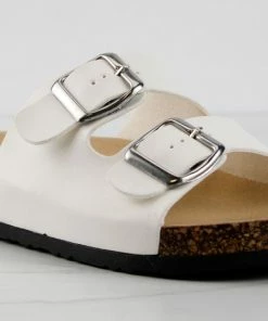 Forever Women's Berk 11 Womens Double Buckle Embellished Cork Sole Slip On Sandals