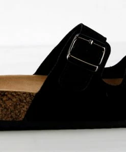 Forever Berk 14 Womens Double Buckle Embellished Cork Sole Slip On Sandals