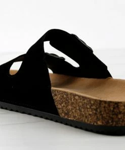 Forever Berk 14 Womens Double Buckle Embellished Cork Sole Slip On Sandals