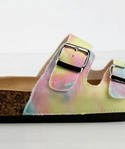 Forever Berk 14 Womens Double Buckle Embellished Cork Sole Slip On Sandals