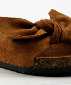 Link Girl's Berk 24K Little Girls Faux Suede Bow Embellished Cork Sole Slip On Sandals