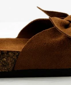 Link Girl's Berk 24K Little Girls Faux Suede Bow Embellished Cork Sole Slip On Sandals