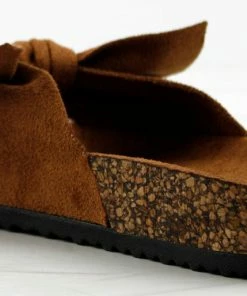 Link Girl's Berk 24K Little Girls Faux Suede Bow Embellished Cork Sole Slip On Sandals