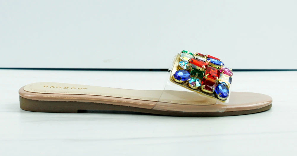 Bamboo Best-20 Womens Multi Stone One Band Slides Women's 2 Bamboo Best-20 Womens Multi Stone One Band Slides Women's