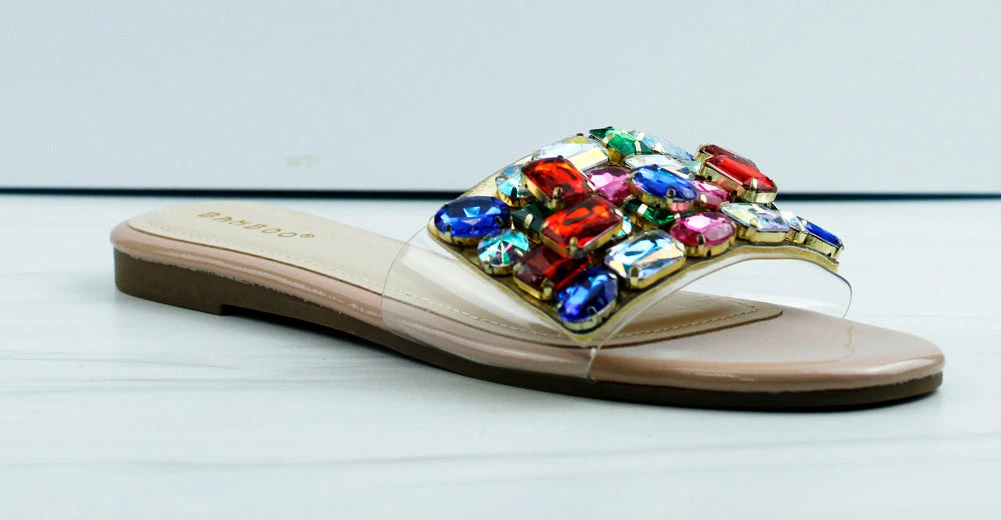 Bamboo Best-20 Womens Multi Stone One Band Slides Women's 1 Bamboo Best-20 Womens Multi Stone One Band Slides Women's