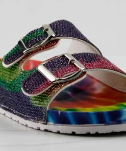 Forever Women's Beyond 6 Womens Rhinestone Embellished Multi Tone Sole Platform Sandals