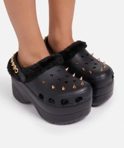 Lemonade Women's Monster Womens Rubber Fur Trimmed Spiky High Platform Clogs