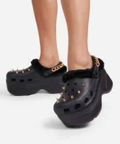 Lemonade Women's Monster Womens Rubber Fur Trimmed Spiky High Platform Clogs