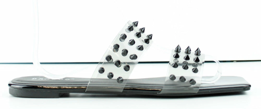 Bamboo Women's Block 69 Womens Double Stud Wide Band Flat Slip On Sandals 5 Bamboo Women's Block 69 Womens Double Stud Wide Band Flat Slip On Sandals