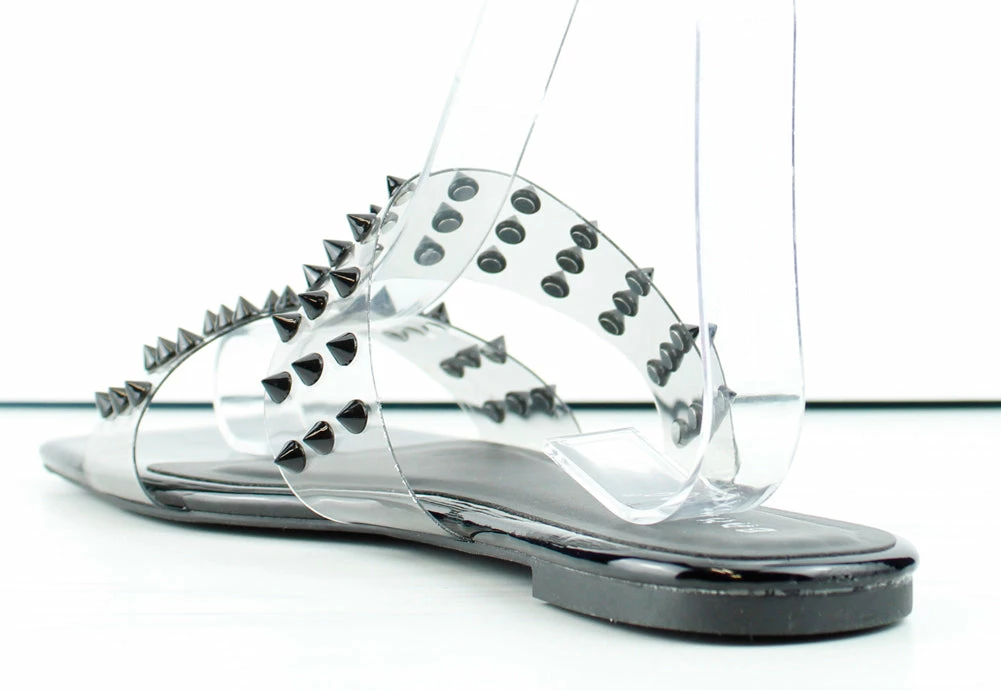 Bamboo Women's Block 69 Womens Double Stud Wide Band Flat Slip On Sandals 6 Bamboo Women's Block 69 Womens Double Stud Wide Band Flat Slip On Sandals