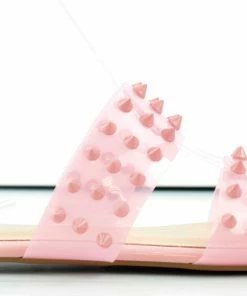 Bamboo Women's Block 69 Womens Double Stud Wide Band Flat Slip On Sandals