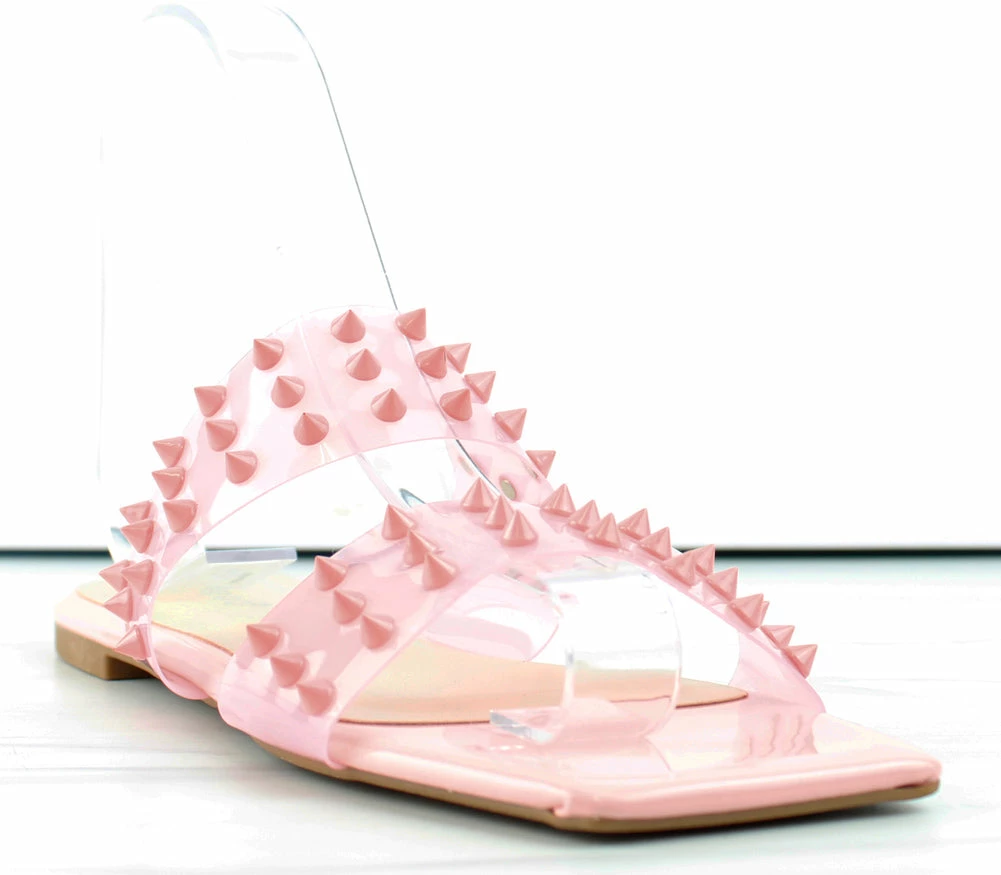 Bamboo Women's Block 69 Womens Double Stud Wide Band Flat Slip On Sandals 1 Bamboo Women's Block 69 Womens Double Stud Wide Band Flat Slip On Sandals