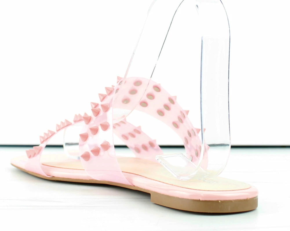 Bamboo Women's Block 69 Womens Double Stud Wide Band Flat Slip On Sandals 3 Bamboo Women's Block 69 Womens Double Stud Wide Band Flat Slip On Sandals