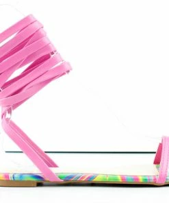 Bamboo Women's Block 71 Womens Square Toe Wrap Up Flat Sandals