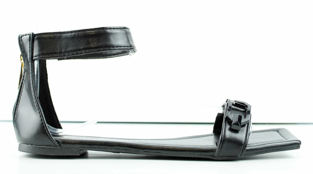 Bamboo Block 73 Womens Square Toe Chain Strap Flat Sandals Women's 2 Bamboo Block 73 Womens Square Toe Chain Strap Flat Sandals Women's