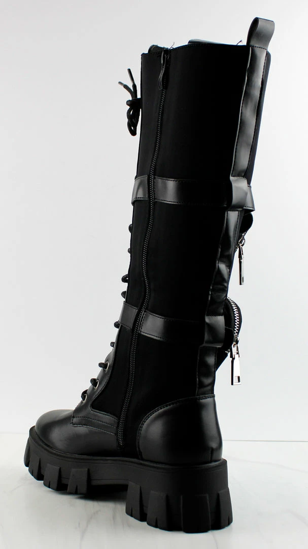 Nature Breeze COMPACT-03 HI Womans Knee High Double Pouch Combat Boots 6 Nature Breeze COMPACT-03 HI Womans Knee High Double Pouch Combat Boots