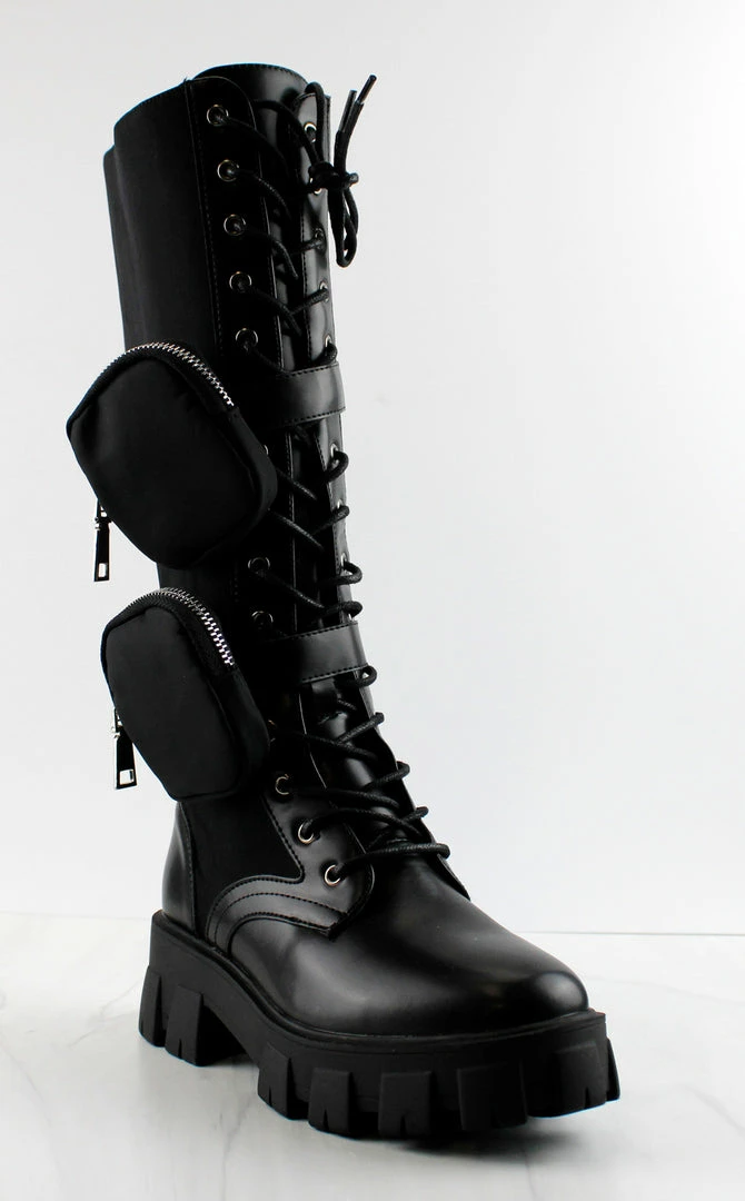 Nature Breeze COMPACT-03 HI Womans Knee High Double Pouch Combat Boots 4 Nature Breeze COMPACT-03 HI Womans Knee High Double Pouch Combat Boots